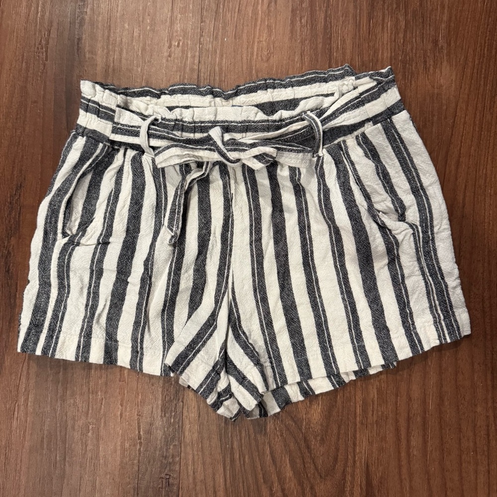 Jolt High Waist Black and White Striped Shorts